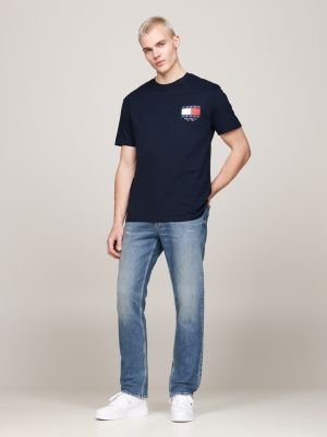 t-shirt con logo sul retro blu da uomini tommy jeans