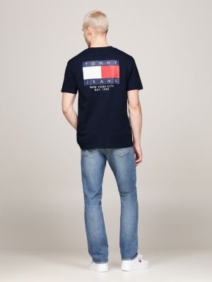 t-shirt con logo sul retro blu da uomini tommy jeans