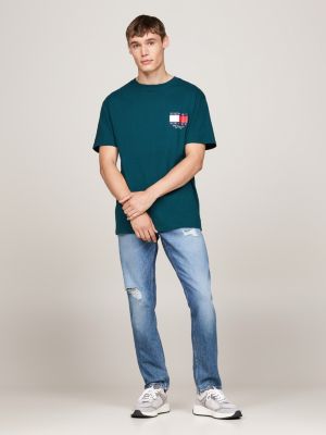 grün rundhals-t-shirt mit rückenlogo für herren - tommy jeans