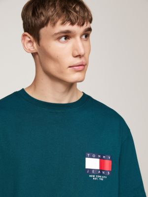 grün rundhals-t-shirt mit rückenlogo für herren - tommy jeans