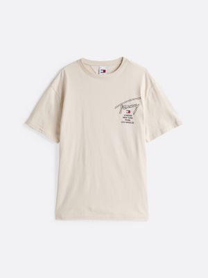 t-shirt con logo firma sul retro bianco da uomini tommy jeans