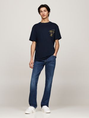 blue signature back logo t-shirt for men tommy jeans