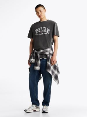 grey varsity washed logo t-shirt for men tommy jeans
