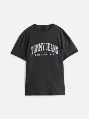 t-shirt varsity con effetto sbiadito e logo grigio da uomini tommy jeans