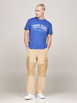 t-shirt varsity con effetto sbiadito e logo blu da uomini tommy jeans