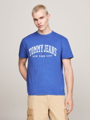 t-shirt varsity con effetto sbiadito e logo blue da uomini tommy jeans