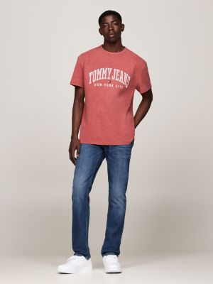 red varsity washed logo t-shirt for men tommy jeans