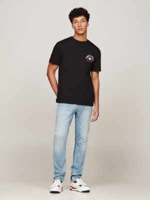 t-shirt con slogan e grafica sul retro nero da uomini tommy jeans