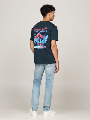 blauw graphic t-shirt met slogan op de achterkant voor heren - tommy jeans