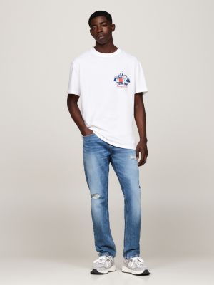 t-shirt con slogan e grafica sul retro bianco da uomini tommy jeans