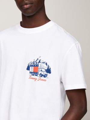 t-shirt con slogan e grafica sul retro bianco da uomini tommy jeans