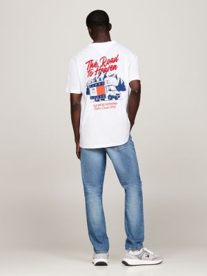 t-shirt con slogan e grafica sul retro bianco da uomini tommy jeans