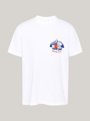 t-shirt con slogan e grafica sul retro bianco da uomini tommy jeans