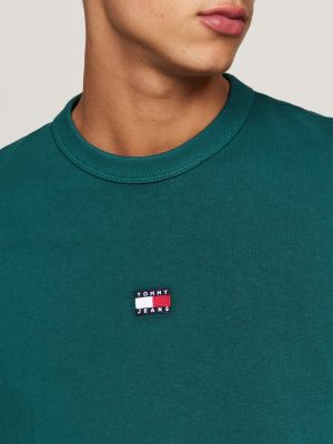 groen oversized t-shirt met tommy-badge voor heren - tommy jeans