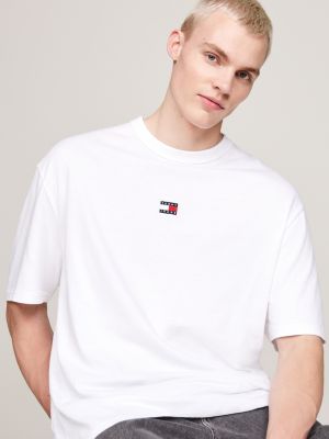 wit oversized t-shirt met tommy-badge voor heren - tommy jeans