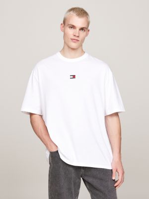 white tommy badge oversized t-shirt for men tommy jeans