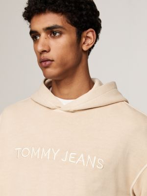 sudadera con capucha y logo bordado beige de hombres tommy jeans