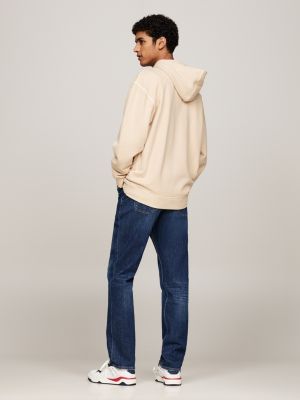 beige relaxed fit hoodie mit aufgesticktem logo für herren - tommy jeans