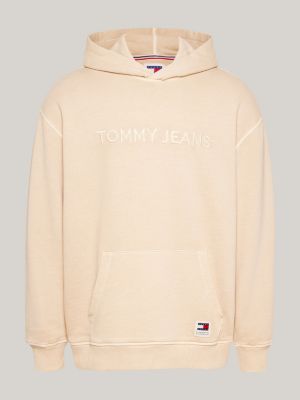 beige relaxed fit hoodie mit aufgesticktem logo für herren - tommy jeans
