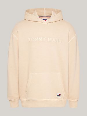 sudadera con capucha y logo bordado beige de hombres tommy jeans