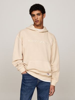 beige logo embroidery relaxed hoody for men tommy jeans