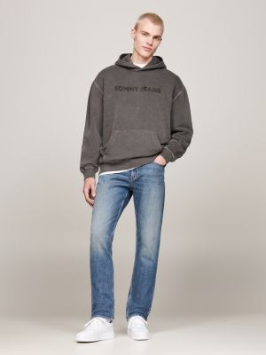 sudadera con capucha y logo bordado gris de hombres tommy jeans