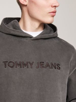 sudadera con capucha y logo bordado gris de hombres tommy jeans