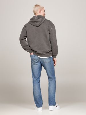 sudadera con capucha y logo bordado gris de hombres tommy jeans