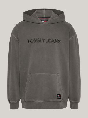 sudadera con capucha y logo bordado gris de hombres tommy jeans