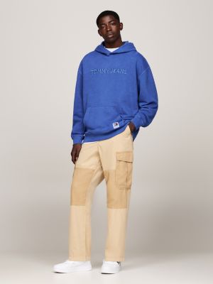 blue logo embroidery relaxed hoody for men tommy jeans