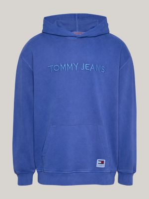 blue logo embroidery relaxed hoody for men tommy jeans