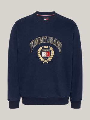 blau rundhals-sweatshirt mit aufgesticktem logo für herren - tommy jeans