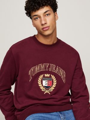 rot rundhals-sweatshirt mit aufgesticktem logo für herren - tommy jeans