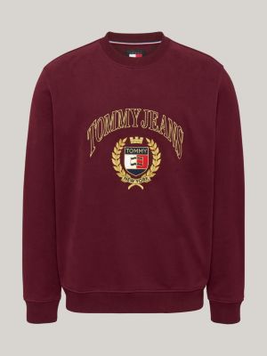 rot rundhals-sweatshirt mit aufgesticktem logo für herren - tommy jeans