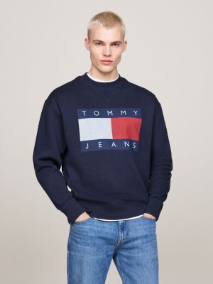 felpa relaxed fit con bandiera tommy blue da uomini tommy jeans