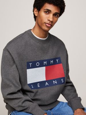 grey tommy flag badge relaxed sweatshirt for men tommy jeans