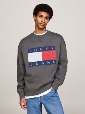 felpa relaxed fit con bandiera tommy grey da uomini tommy jeans