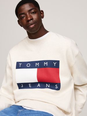 felpa relaxed fit con bandiera tommy beige da uomini tommy jeans