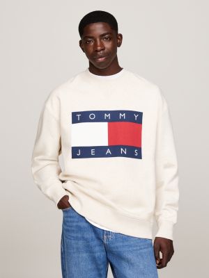 felpa relaxed fit con bandiera tommy beige da uomini tommy jeans