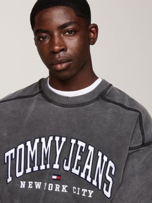 grey varsity washed relaxed sweatshirt for men tommy jeans