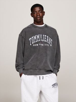 grey varsity washed relaxed sweatshirt for men tommy jeans