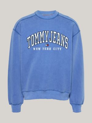 sudadera amplia con efecto lavado azul de hombres tommy jeans