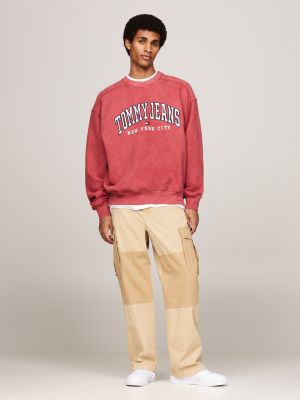 felpa varsity relaxed fit effetto sbiadito rosso da uomini tommy jeans