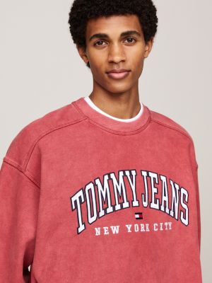 felpa varsity relaxed fit effetto sbiadito rosso da uomini tommy jeans