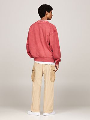 sudadera amplia con efecto lavado roja de hombres tommy jeans