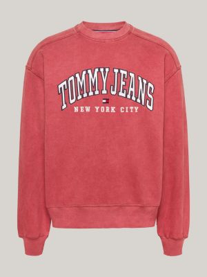 felpa varsity relaxed fit effetto sbiadito rosso da uomini tommy jeans