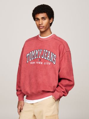 felpa varsity relaxed fit effetto sbiadito rosso da uomini tommy jeans