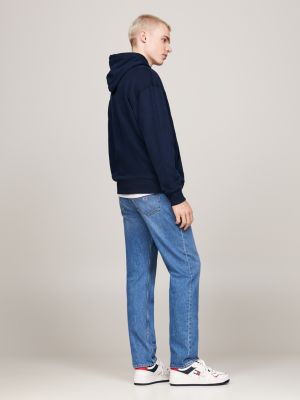 blue embroidery drawstring hoody for men tommy jeans