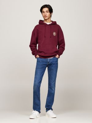 sweat à capuche à cordon et blason brodé rouge pour hommes tommy jeans