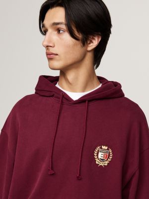 sweat à capuche à cordon et blason brodé rouge pour hommes tommy jeans